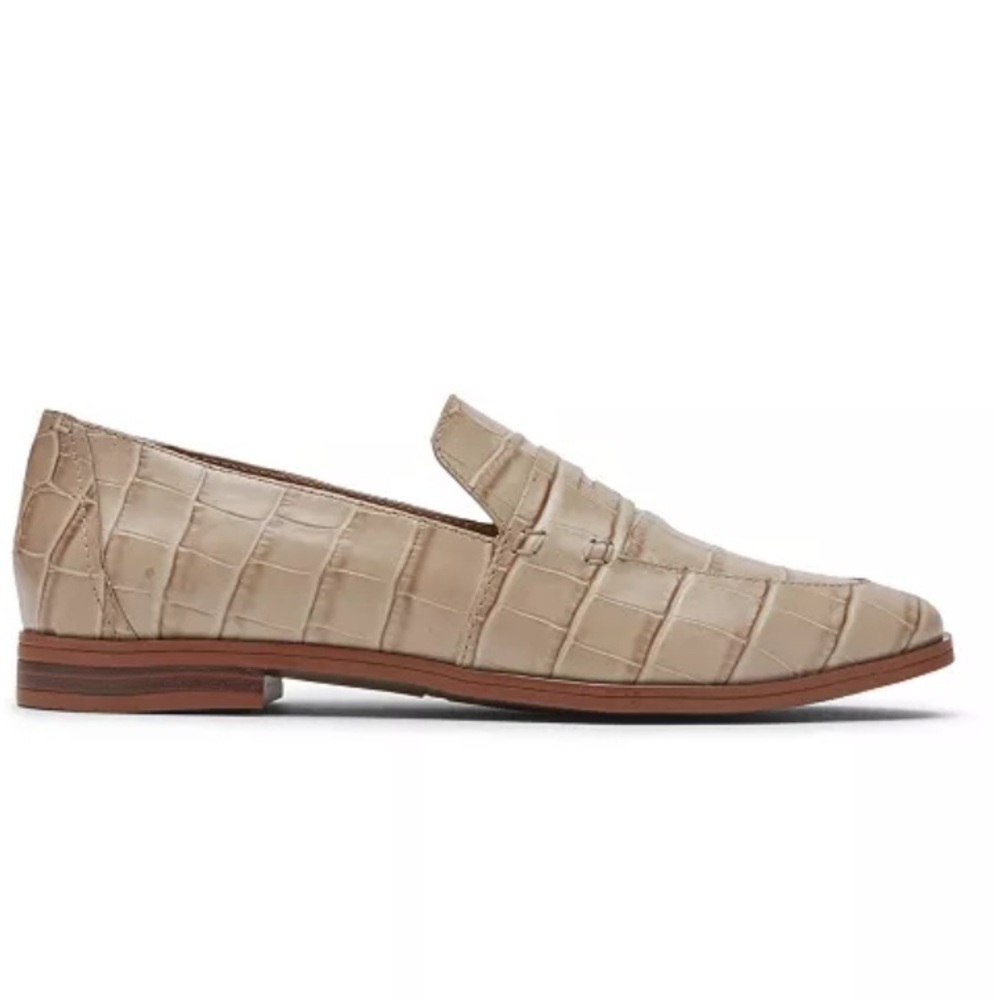 Rockport Perpetua Penny Loafer round toe slip on snake embossed leather tan 11